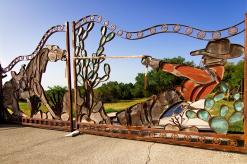 Texas Ranch Gates. craftsmanship, art, cowboy, horse, morning paper, Chandra Achberger